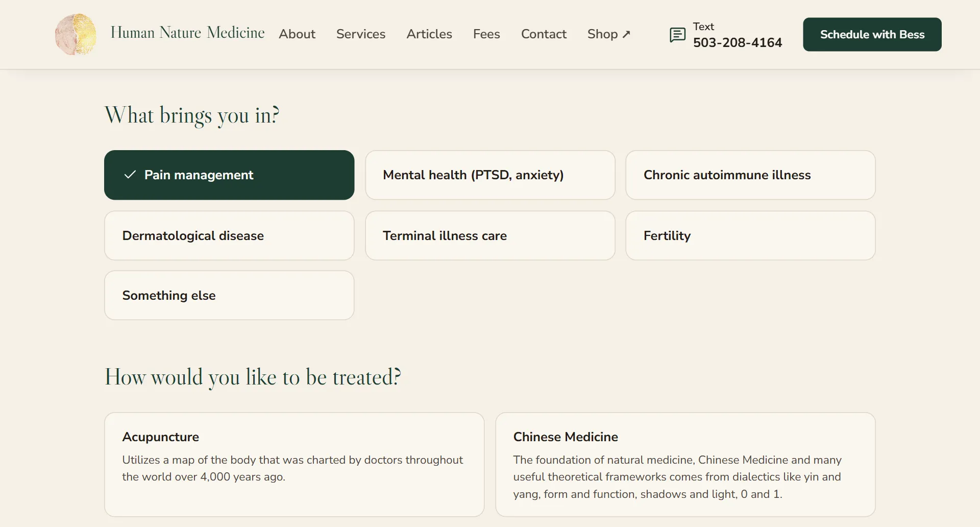 Human Nature Medicine - Website for an Acupuncture Clinic screenshot 2 of 4